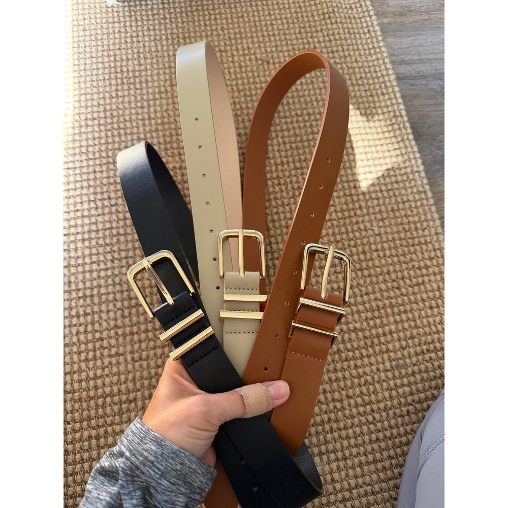 Set of 3 Women's Belts - Black, Beige, Brown